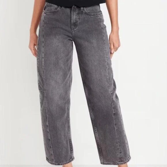 NEW! OLD NAVY EXTRA HIGH-RISE BARREL LEG JEANS crop stretch denim gray-black 18 - Picture 1 of 6